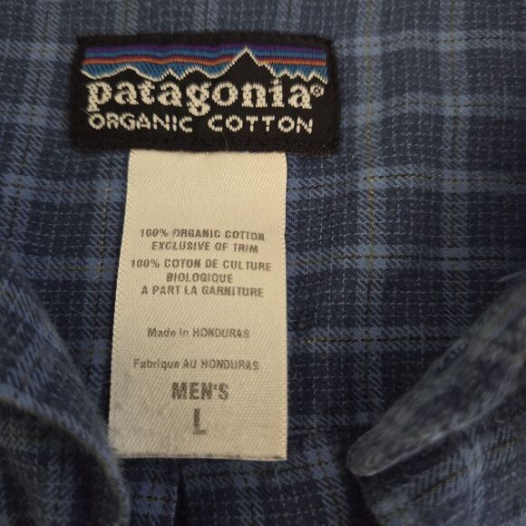 Patagonia Organic Cotton Plaid Shirt Soft Light Flannel Blue Men's Large - Picture 6 of 9